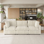 Beige 3-seater sofa in a modern living room with decor elements.