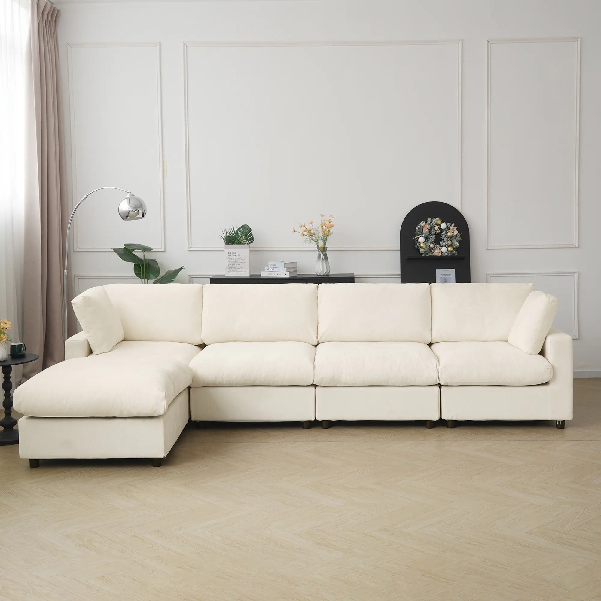 Modular Washable Track Arm 4-Seater L-Shaped Sectional in Beige