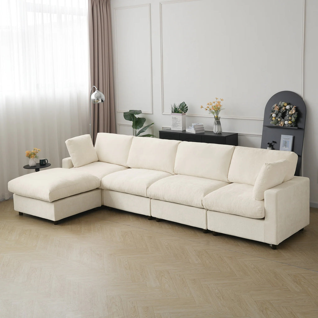 Modular Washable Track Arm 4-Seater L-Shaped Sectional in Beige