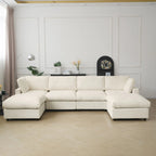 Beige chenille 4-seater U-shaped sectional with washable covers