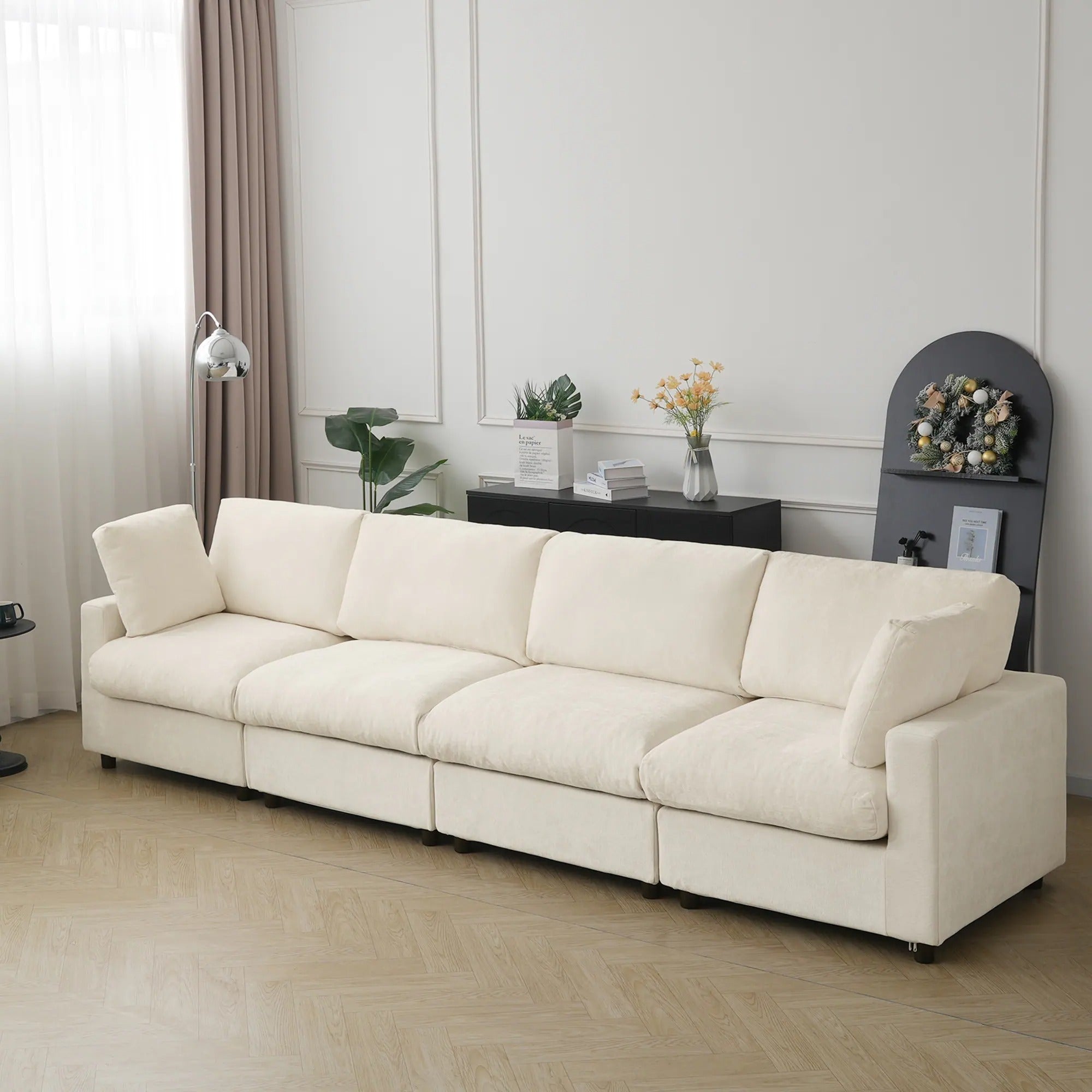 Modular Washable Track Arm 4-Seater in Beige