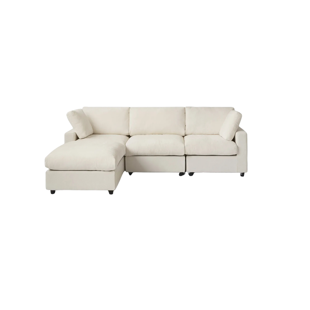 Beige sectional sofa on a white background
