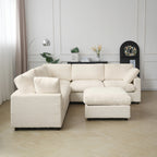 Modular Washable Track Arm 5-Seater Corner Sectional + Ottoman in Beige