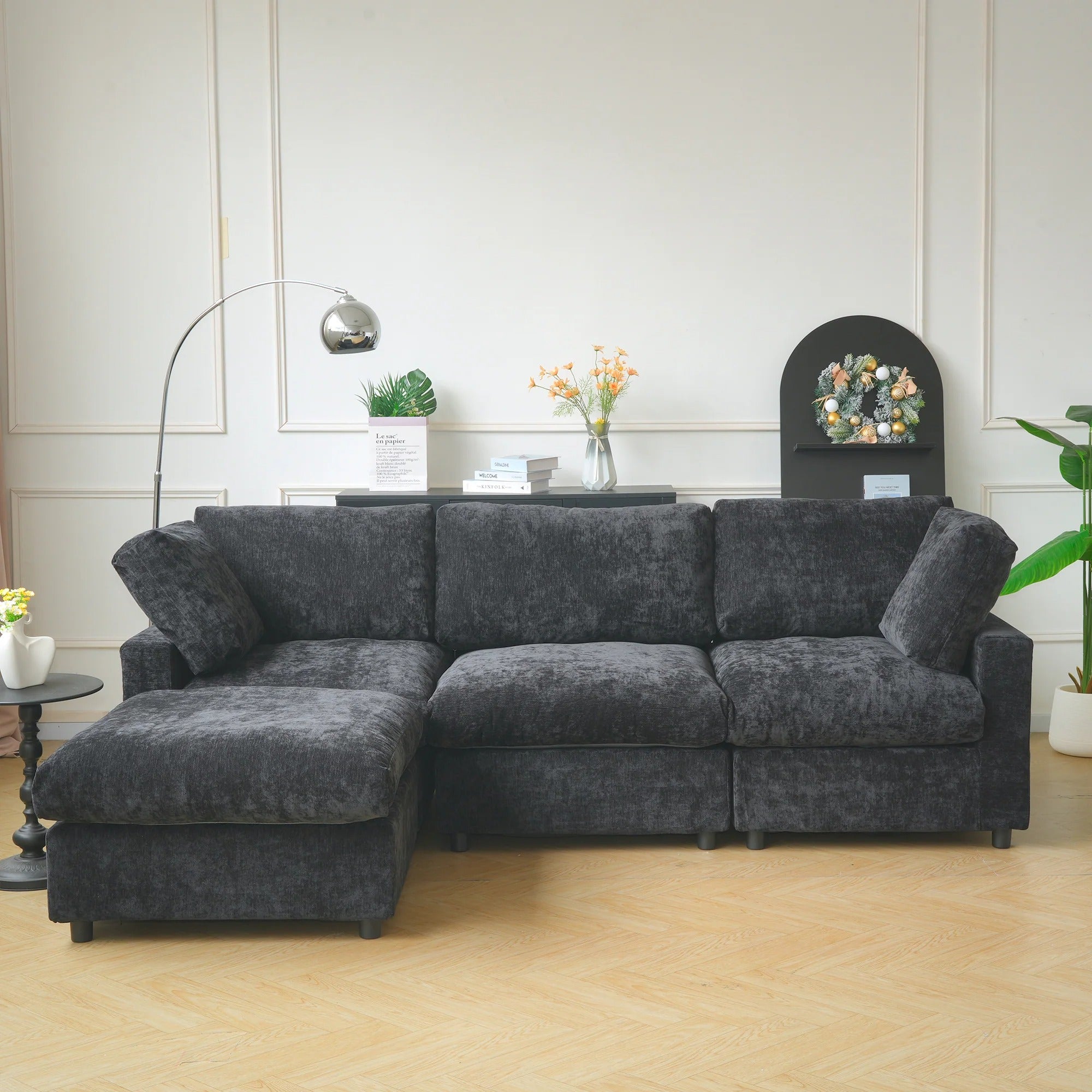 Modular Washable Track Arm 3-Seater L-Shaped Sectional in Black