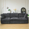 Black modular 3-seater sofa in chenille-linen blend with washable slipcovers