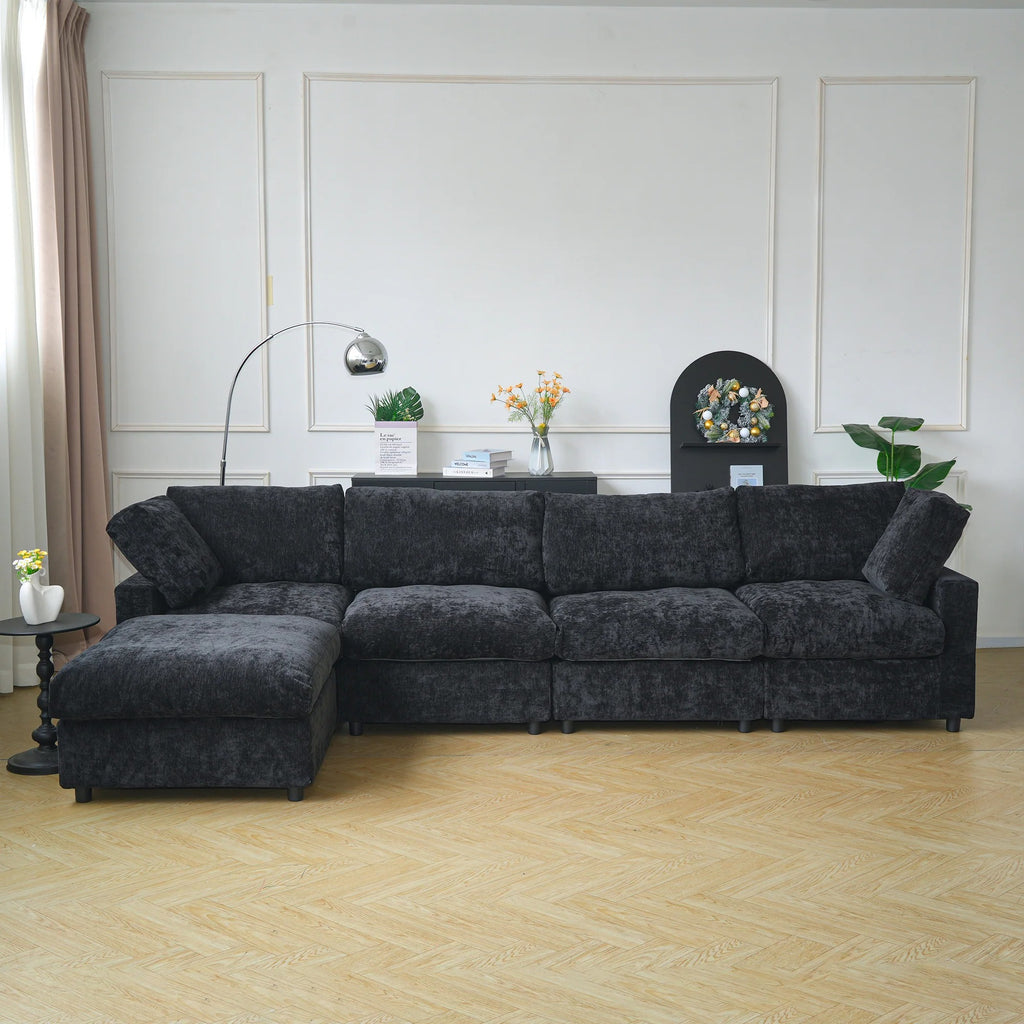 Modular Washable Track Arm 4-Seater L-Shaped Sectional in Black