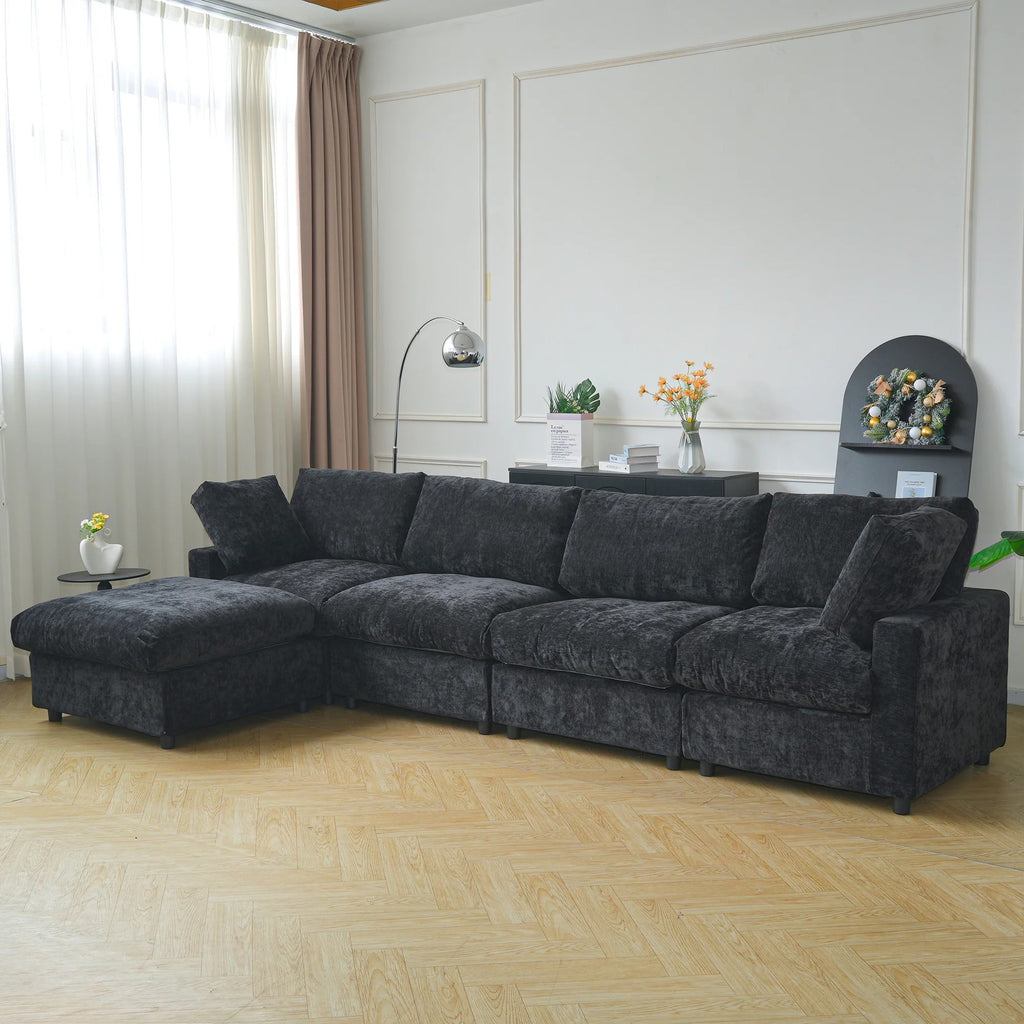 Modular Washable Track Arm 4-Seater L-Shaped Sectional in Black