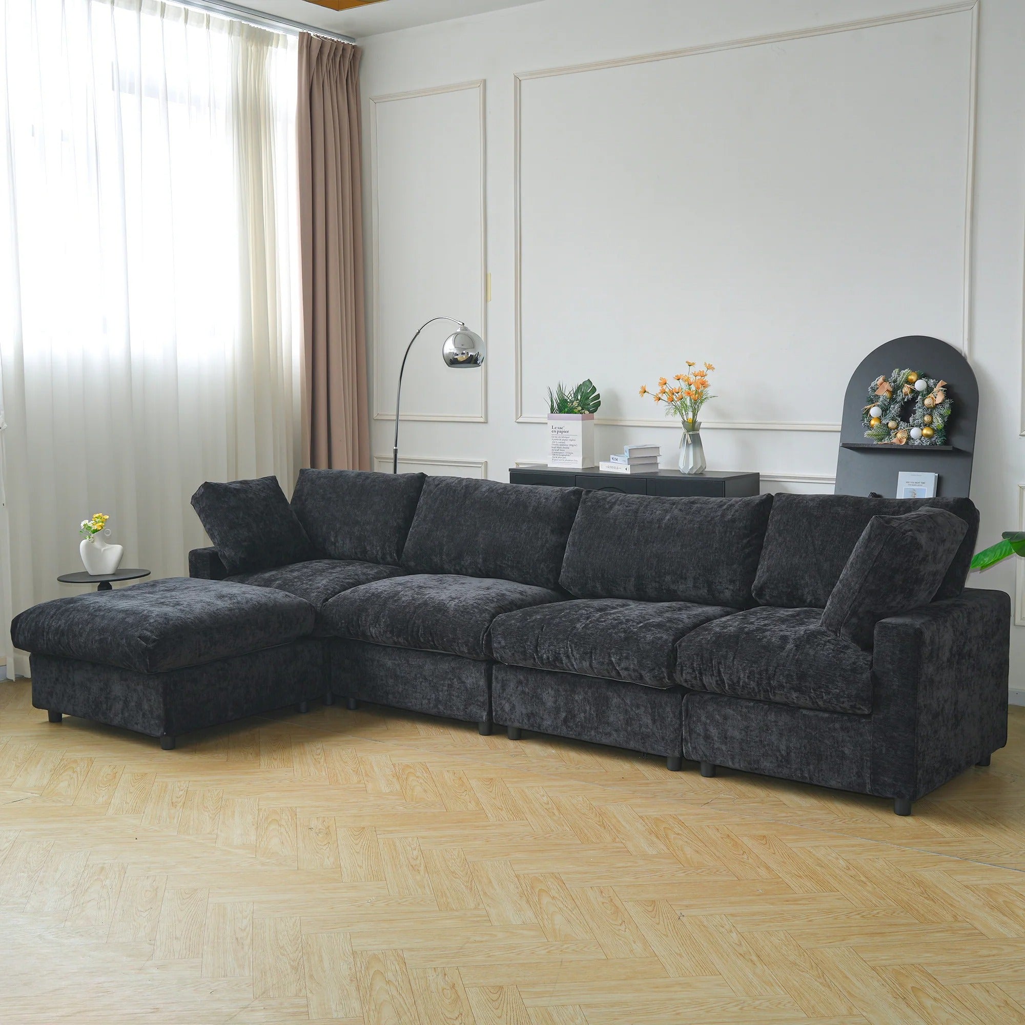 Modular Washable Track Arm 4-Seater L-Shaped Sectional in Black