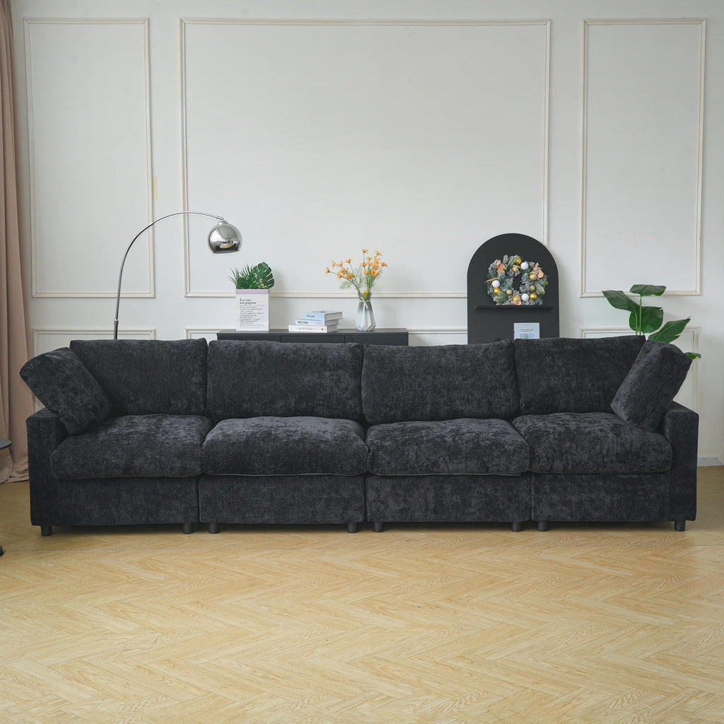 Modular Washable Track Arm 4-Seater in Black