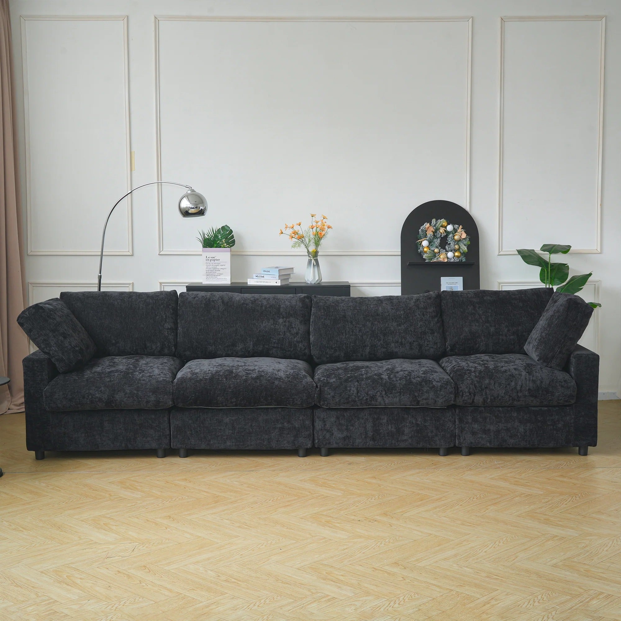 Modular Washable Track Arm 4-Seater in Black