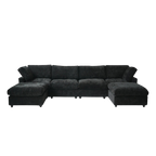 Black U-shaped 6-seater sectional sofa on a white background