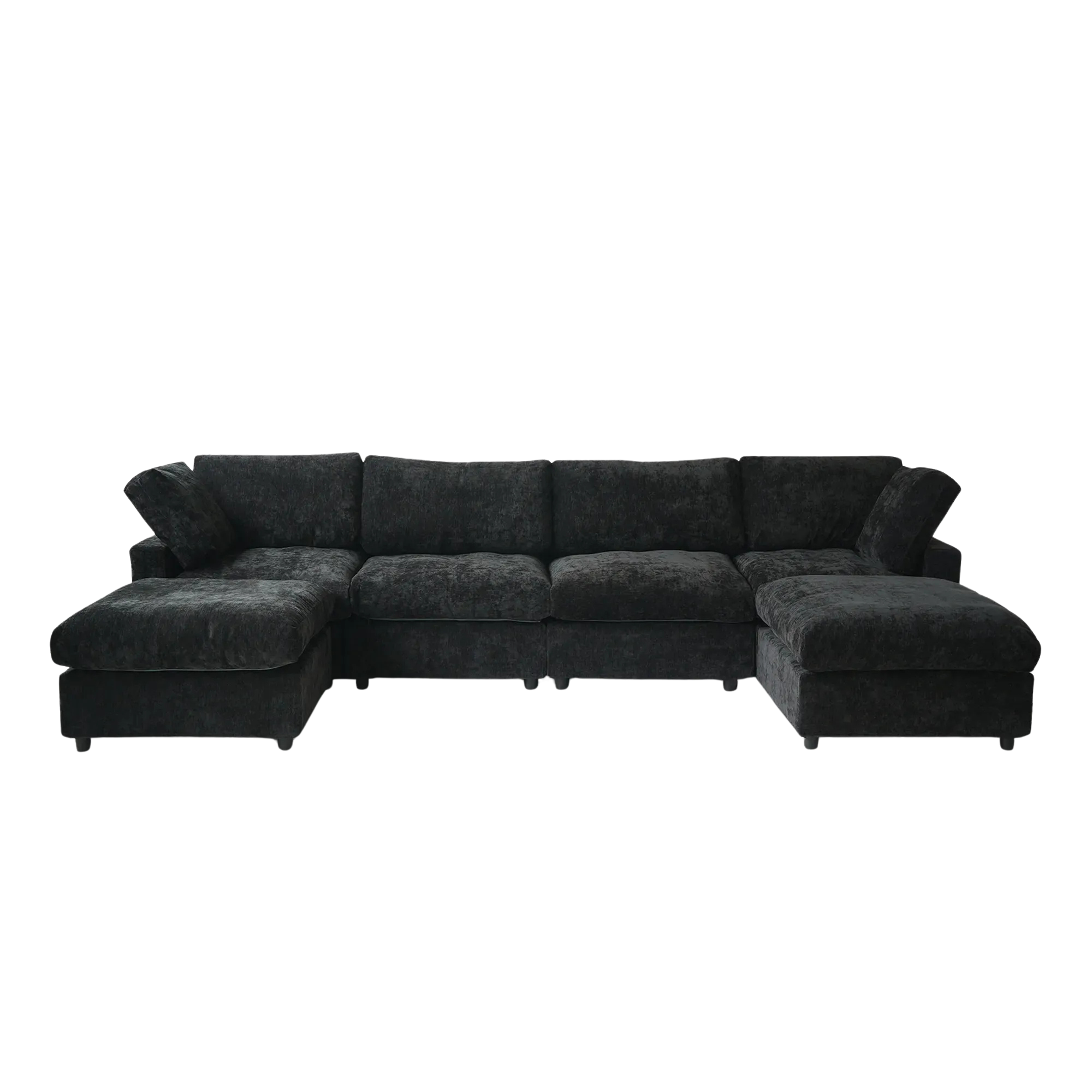 Black U-shaped 6-seater sectional sofa on a white background