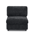 Black chenille-linen armless chair with washable covers, front view.