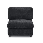 Black chenille-linen armless chair with washable covers, front view.