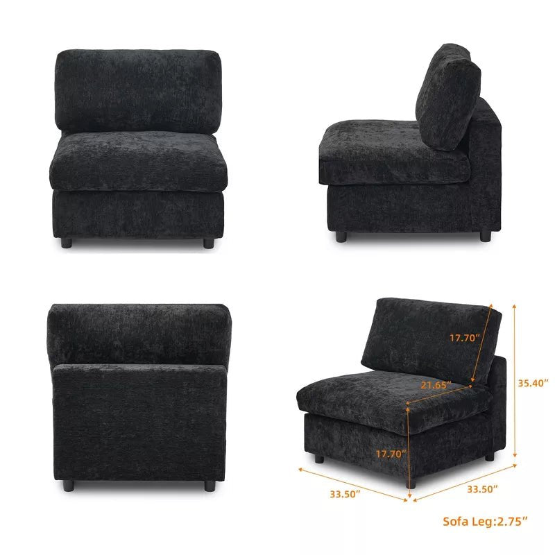 Dimensions of a black chenille-linen armless chair.