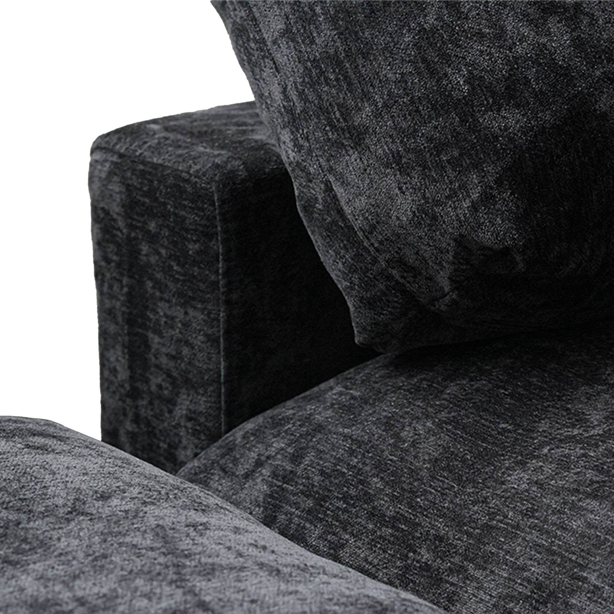 Modular Washable Track Arm 5-Seater Corner Sectional + Ottoman in Black