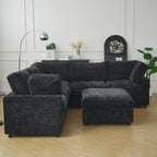 Modular Washable Track Arm 5-Seater Corner Sectional + Ottoman in Black
