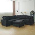 Modular Washable Track Arm 5-Seater Corner Sectional + Ottoman in Black