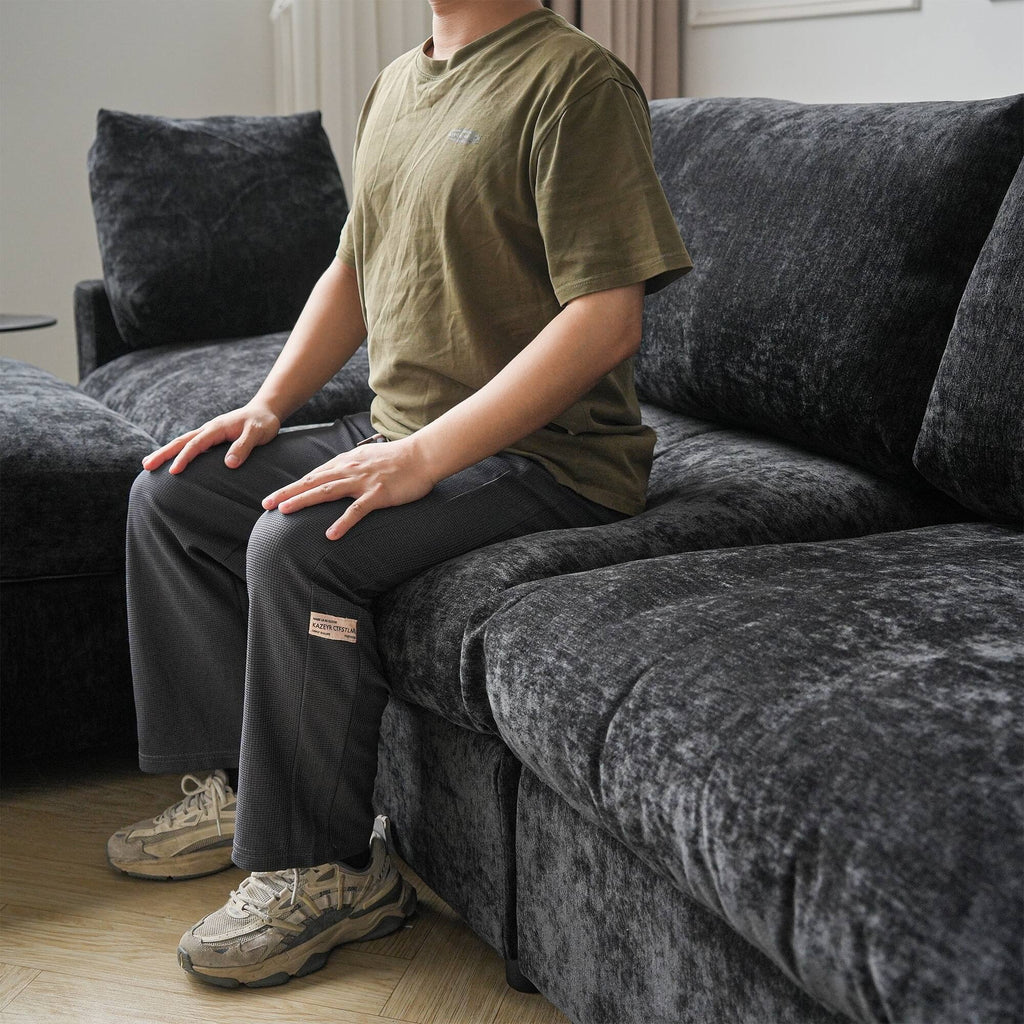 Modular Washable Track Arm 5-Seater Corner Sectional + Ottoman in Black