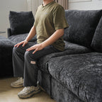 Modular Washable Track Arm 5-Seater Corner Sectional + Ottoman in Black