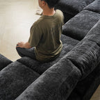 Modular Washable Track Arm 5-Seater Corner Sectional + Ottoman in Black