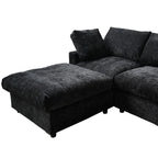Black sectional sofa on a white background