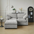 Gray 2-seater sectional + ottoman upholstered in chenille-linen with washable slipcovers
