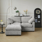 Gray 2-seater sectional + ottoman upholstered in chenille-linen with washable slipcovers