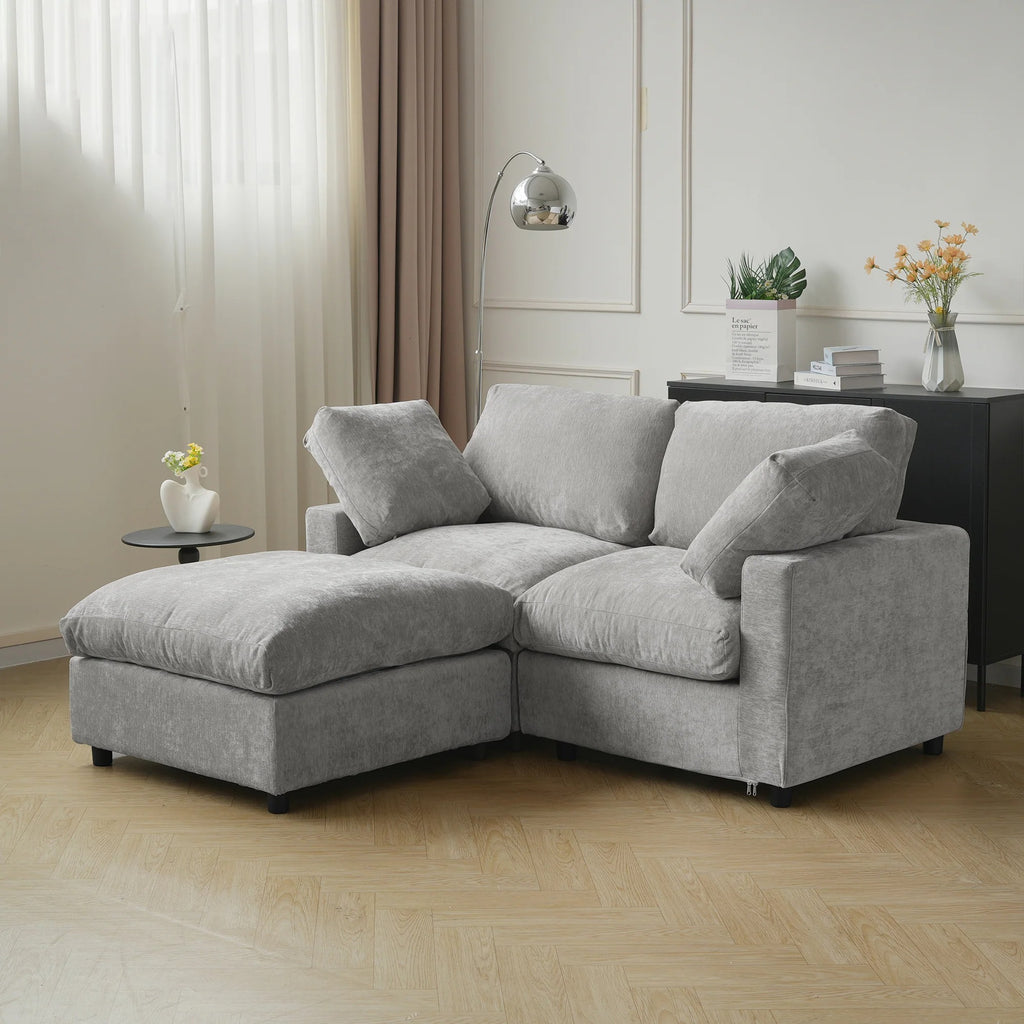 Chenille washable gray 2-seater sectional with removeable covers