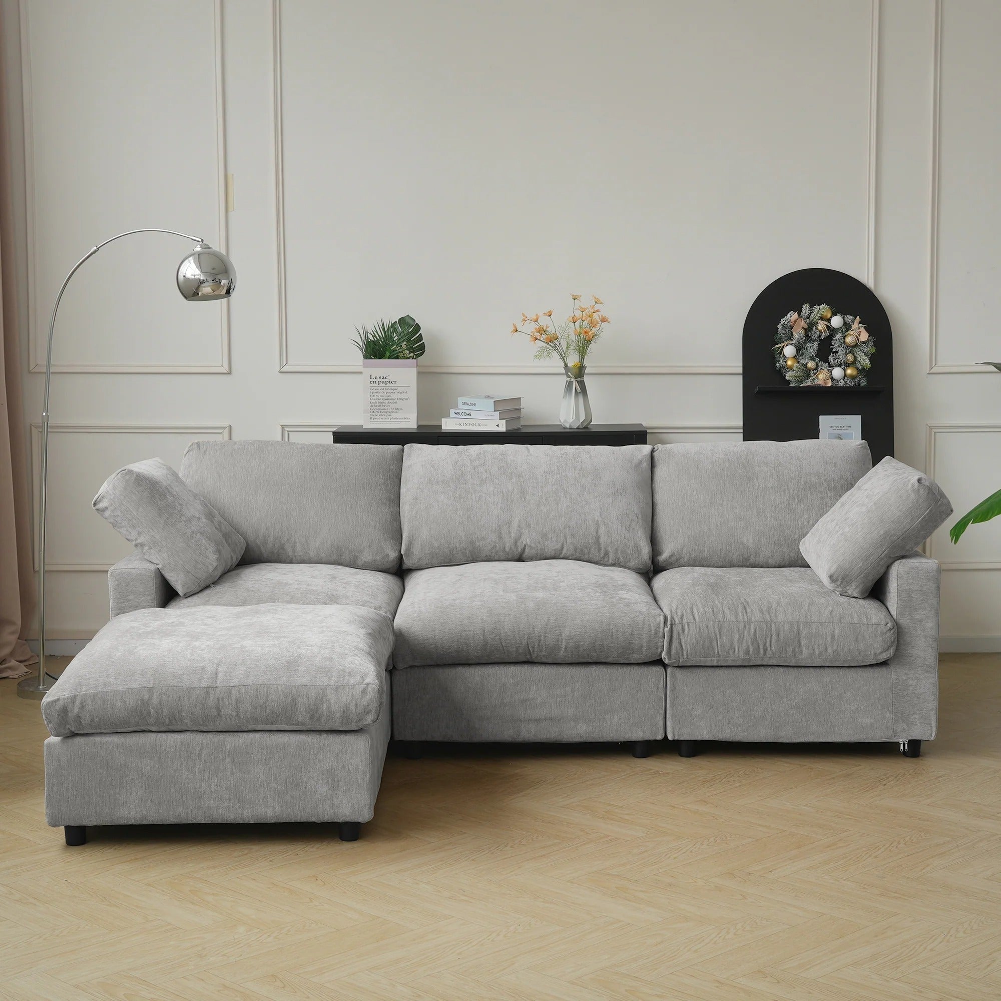 Modular Washable Track Arm 3-Seater L-Shaped Sectional in Gray