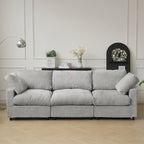 Gray 3-seater sofa with track arms, fully washable chenille couch