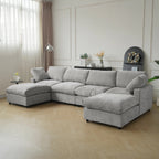 Gray 4-seat U-shape sectional upholstered in chenille and linen with washable slipcovers