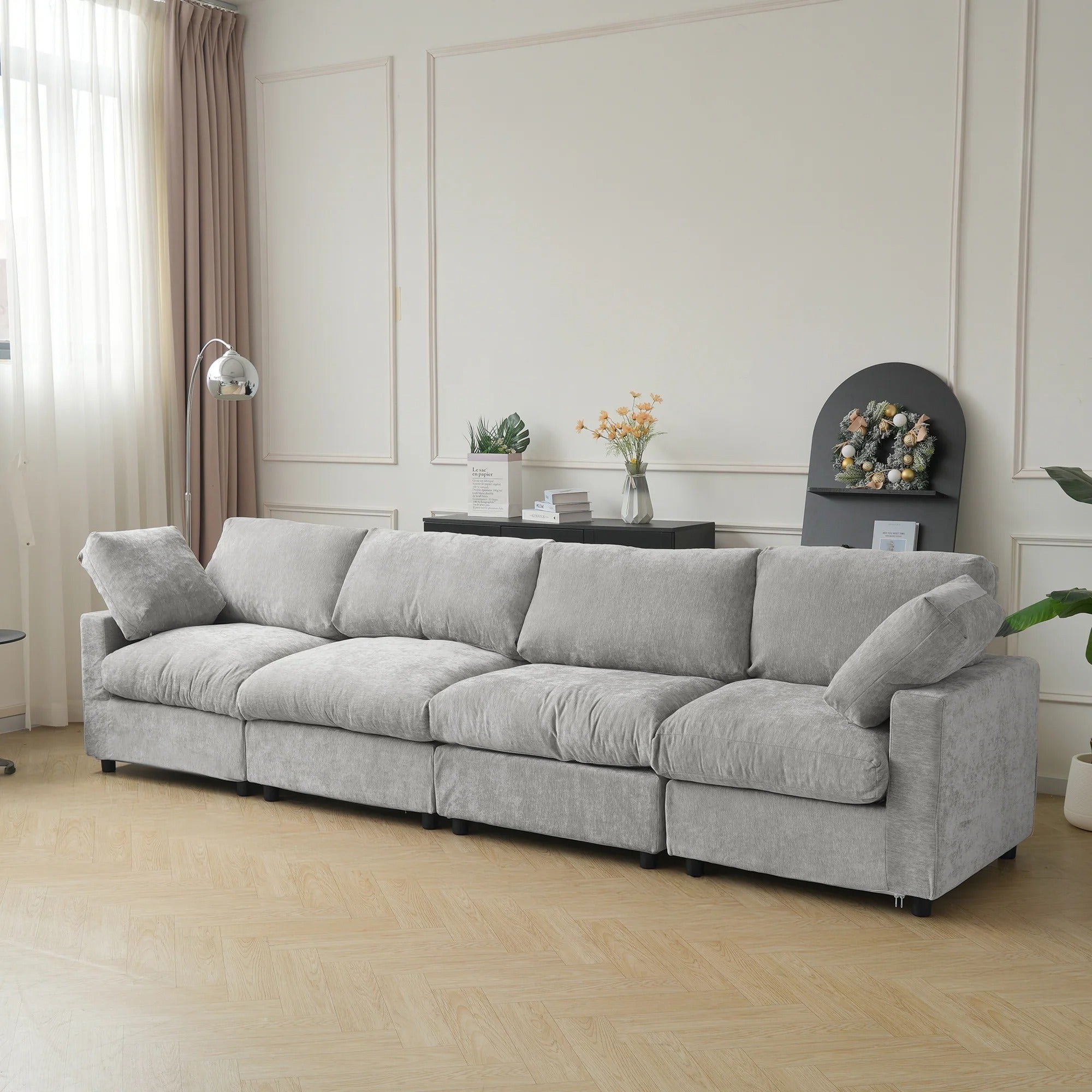Modular Washable Track Arm 4-Seater in Gray