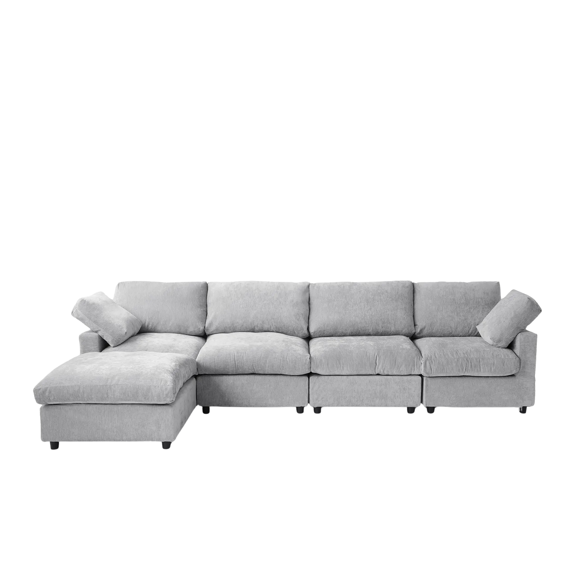 Gray L-shaped 5-seater sectional sofa on a white background