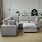 Modular Washable Track Arm 5-Seater Corner Sectional + Ottoman in Gray