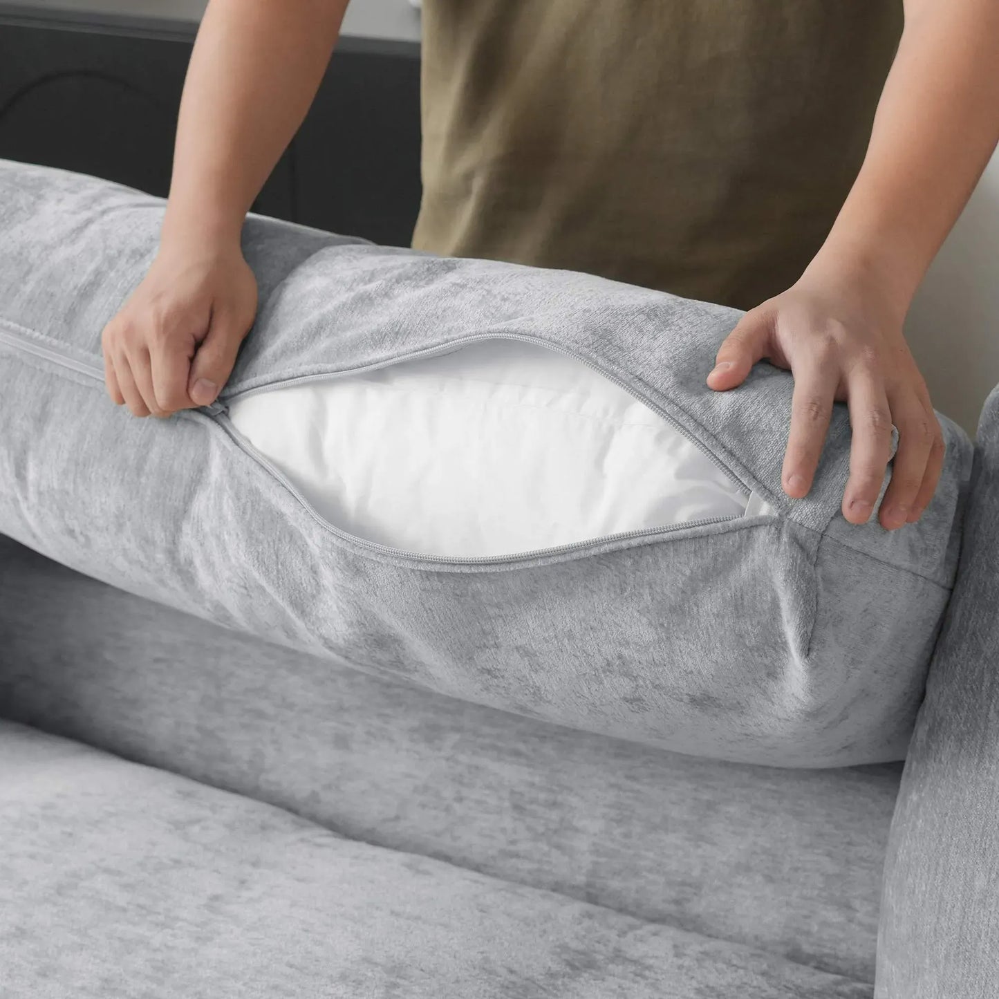 U-Shaped Chenille and Linen Washable Sectional Sofa | Classica