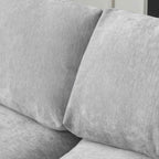 Gray fabric sofa with a focus on texture and color.