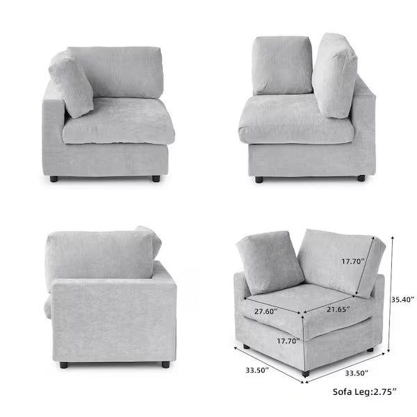 Modular Washable Track Arm End Chair - Right in Gray