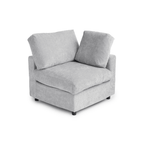 Gray chenille-linen washable left end-chair with track arm, side view.