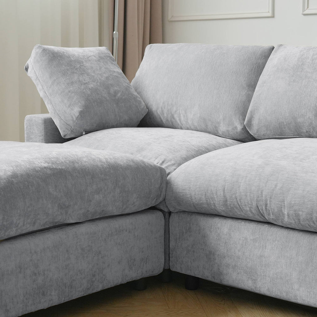 Modular Washable Track Arm 5-Seater Corner Sectional + Ottoman in Gray