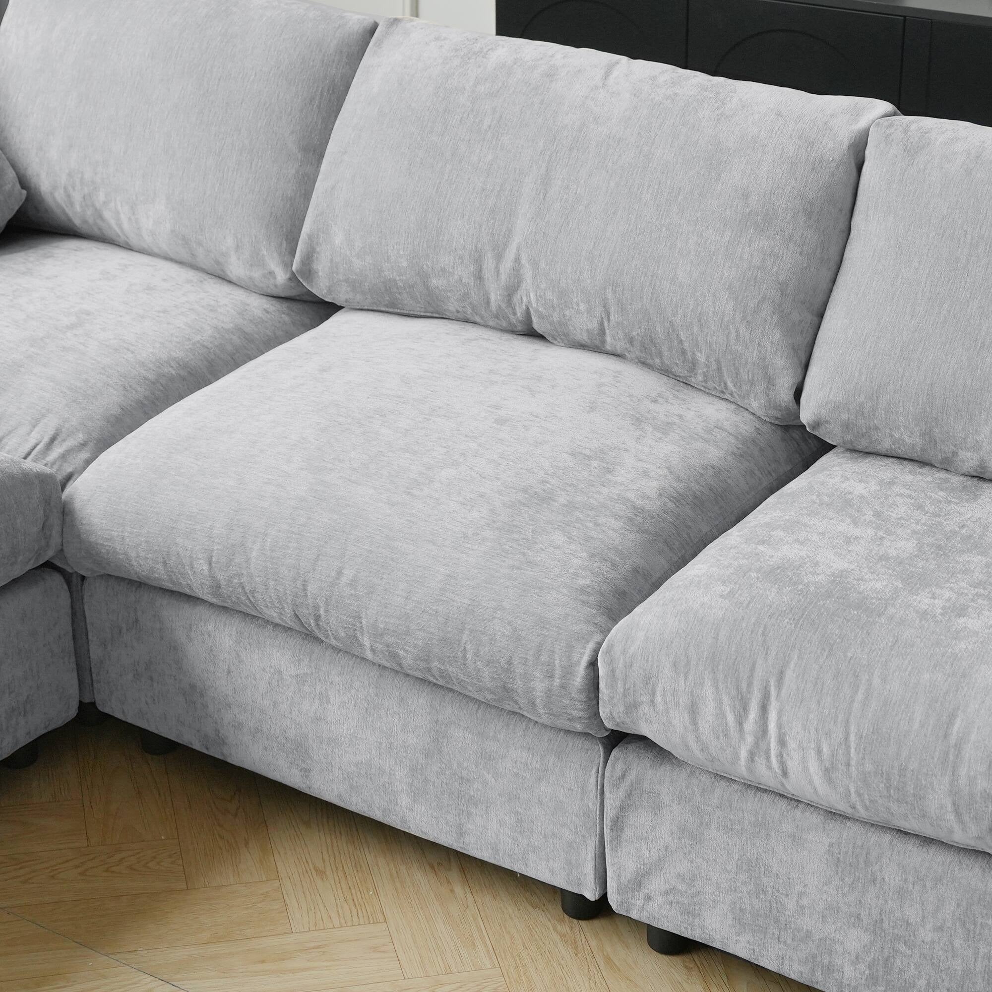 Modular Washable Track Arm 5-Seater Corner Sectional + Ottoman in Gray