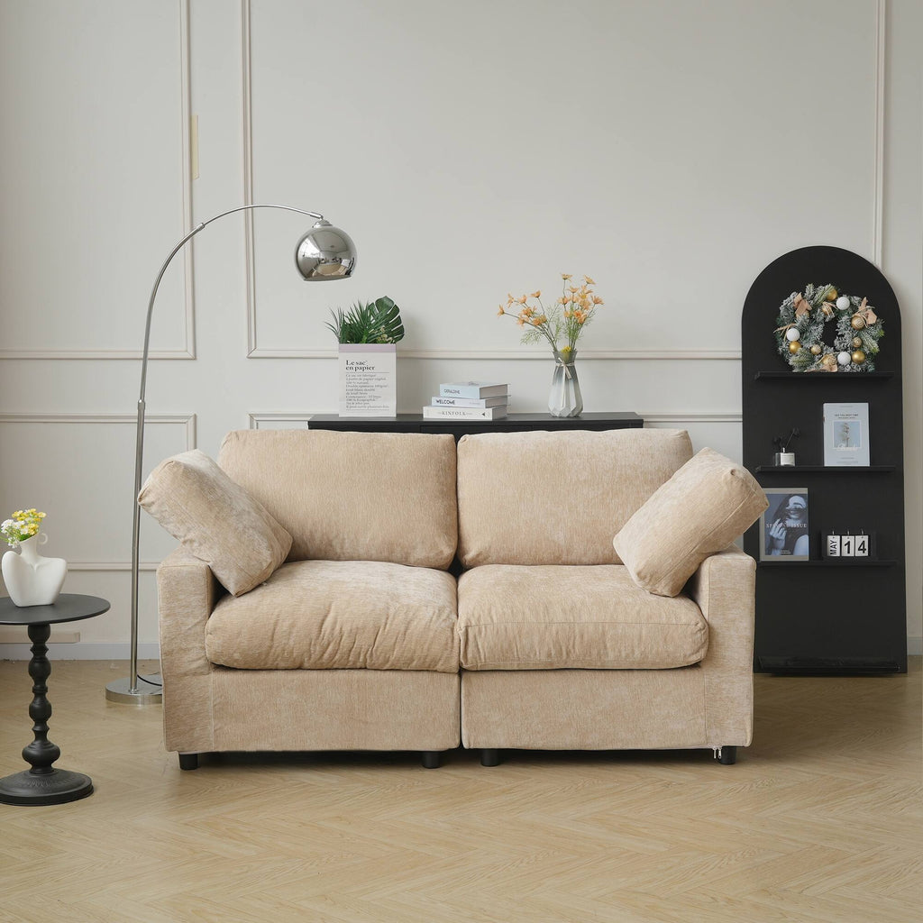 Khaki 2-seater sofa upholstered in chenille fabric with washable covers
