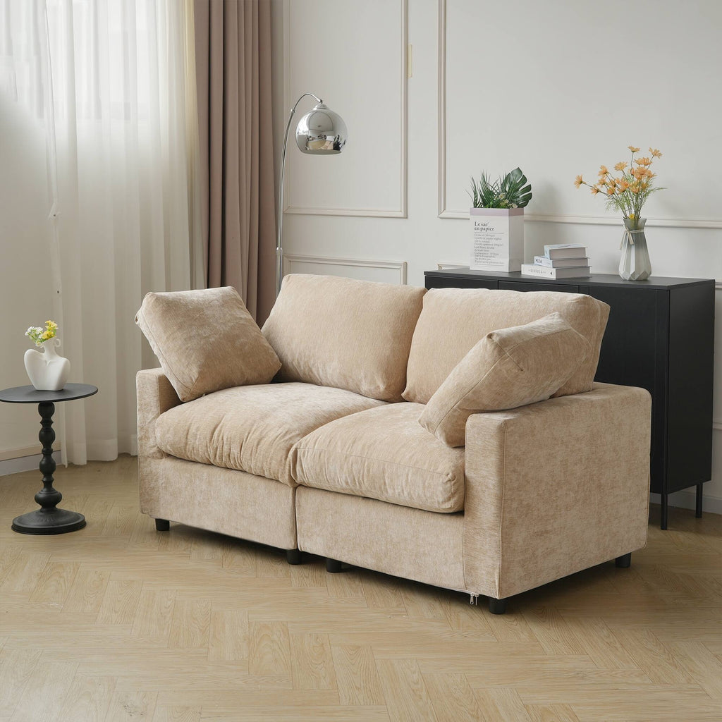 Khaki chenille 2-seat sofa with washable covers