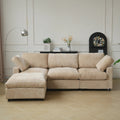 Khaki 3-seater sectional with ottoman in chenille fabric with washable covers