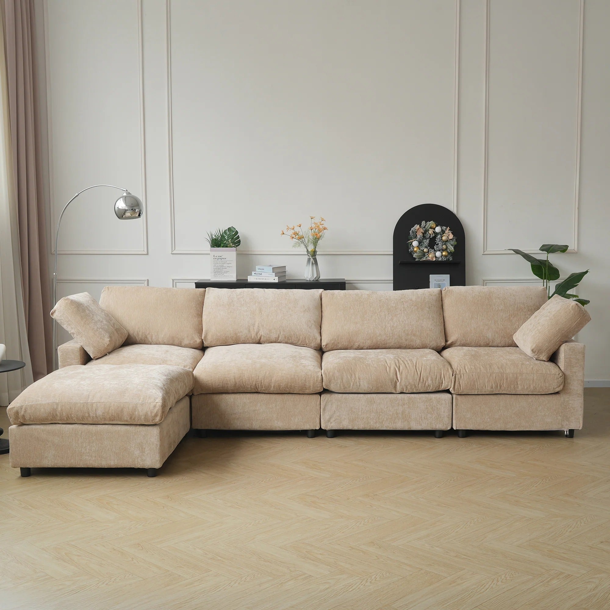 Modular Washable Track Arm 4-Seater L-Shaped Sectional in Khaki Brown