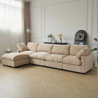 Khaki brown chenille-linen 4-seater L-sectional with replaceable washable covers.