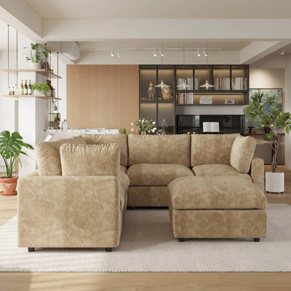 V-Shaped with Ottoman Chenille and Linen Washable Sectional Sofa | Classica