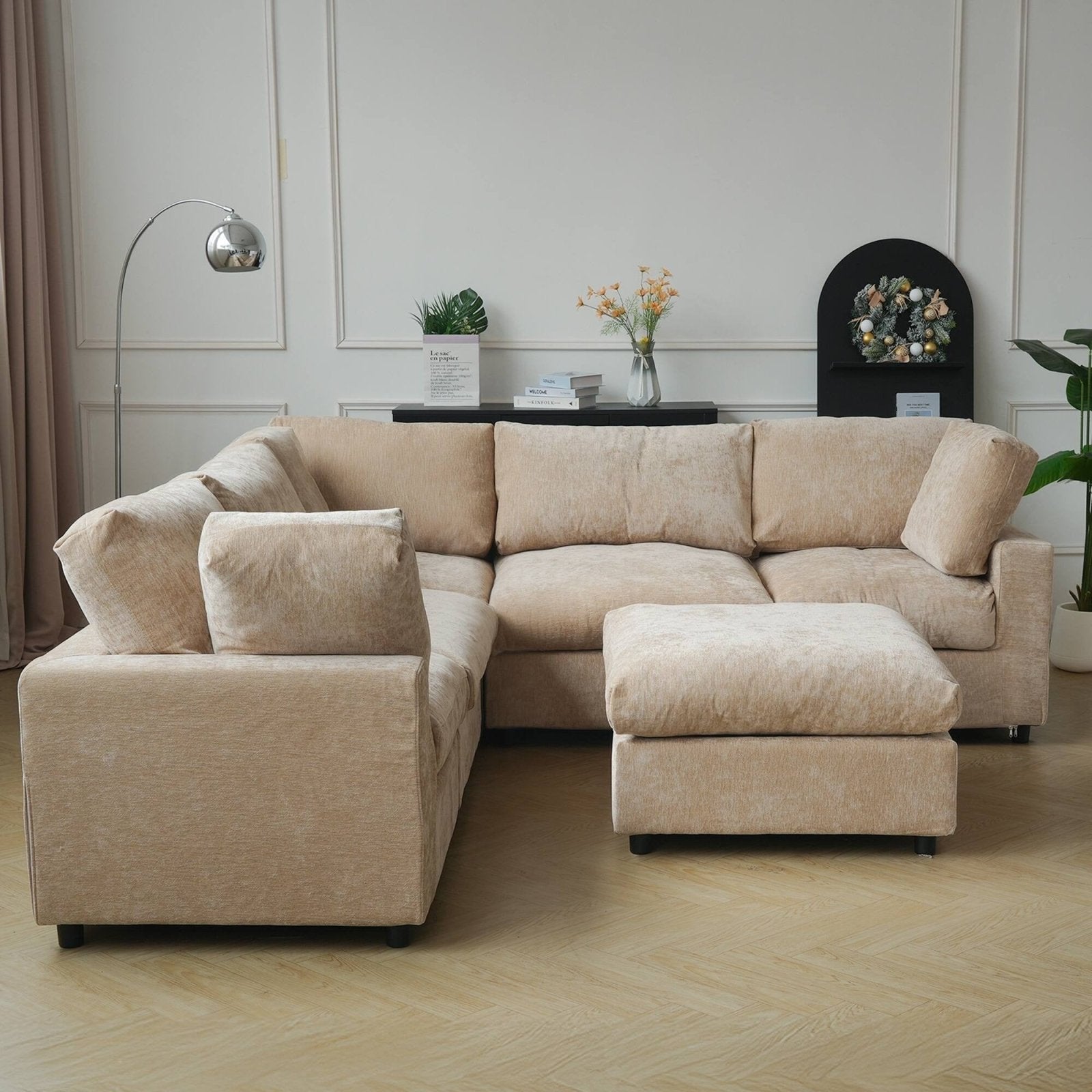Modular Washable Ottoman in Khaki Brown