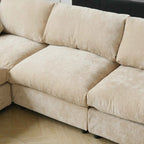 Khaki sectional sofa on a wooden floor