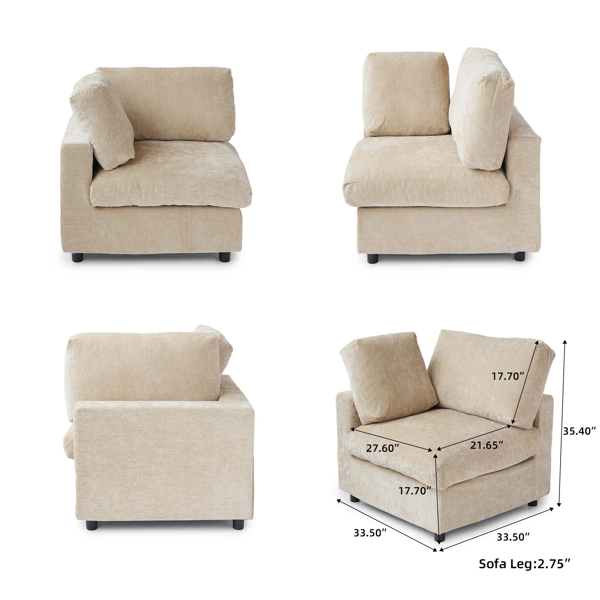 Modular Washable Track Arm End Chair - Right in Khaki Brown